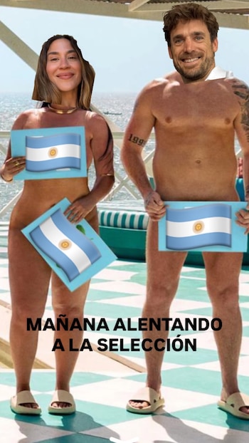 Barón bromeó con que no tendrían ropa limpia para el partido y publicó una imagen editada con emojis de la bandera argentina