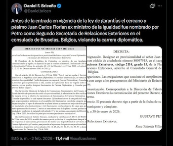 El candidato a la Cámara por Bogotá reveló el decreto con el que se oficializó el nombramiento de Florián - crédito X