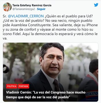 Tuit de Tania Ramírez contra