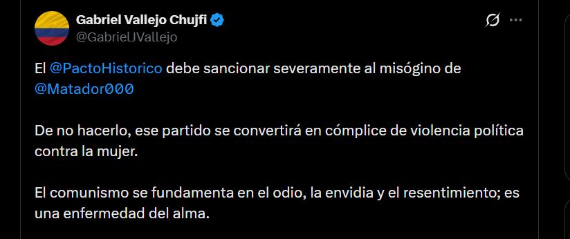 El director del partido Centro Democrático, Gabriel Vallejo, aseguró que radicará ante el Consejo Nacional Electoral (CNE) una denuncia formal en contra del caricaturista y Pacto Histórico - crédito @GabrielJVallejo/X
