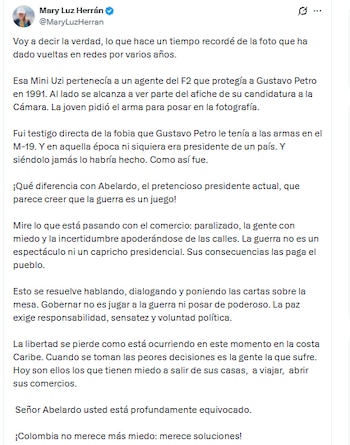 Mary Luz Herrán reveló el miedo que Gustavo Petro le tenía a las armas