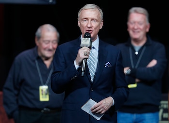 Boxing - Tyson Fury v Deontay Wilder Weigh-In - MGM Grand Garden Arena, Las Vegas, Nevada, United States - October 8, 2021 Boxing ring announcer Jimmy Lennon Jr. before the Tyson Fury v Deontay Wilder Weigh-In REUTERS/Steve Marcus