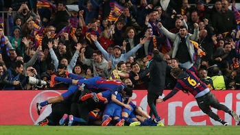 Los jugadores del FC Barcelona celebrando un gol (Reuters)