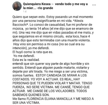 El posteo de Mancilla antes