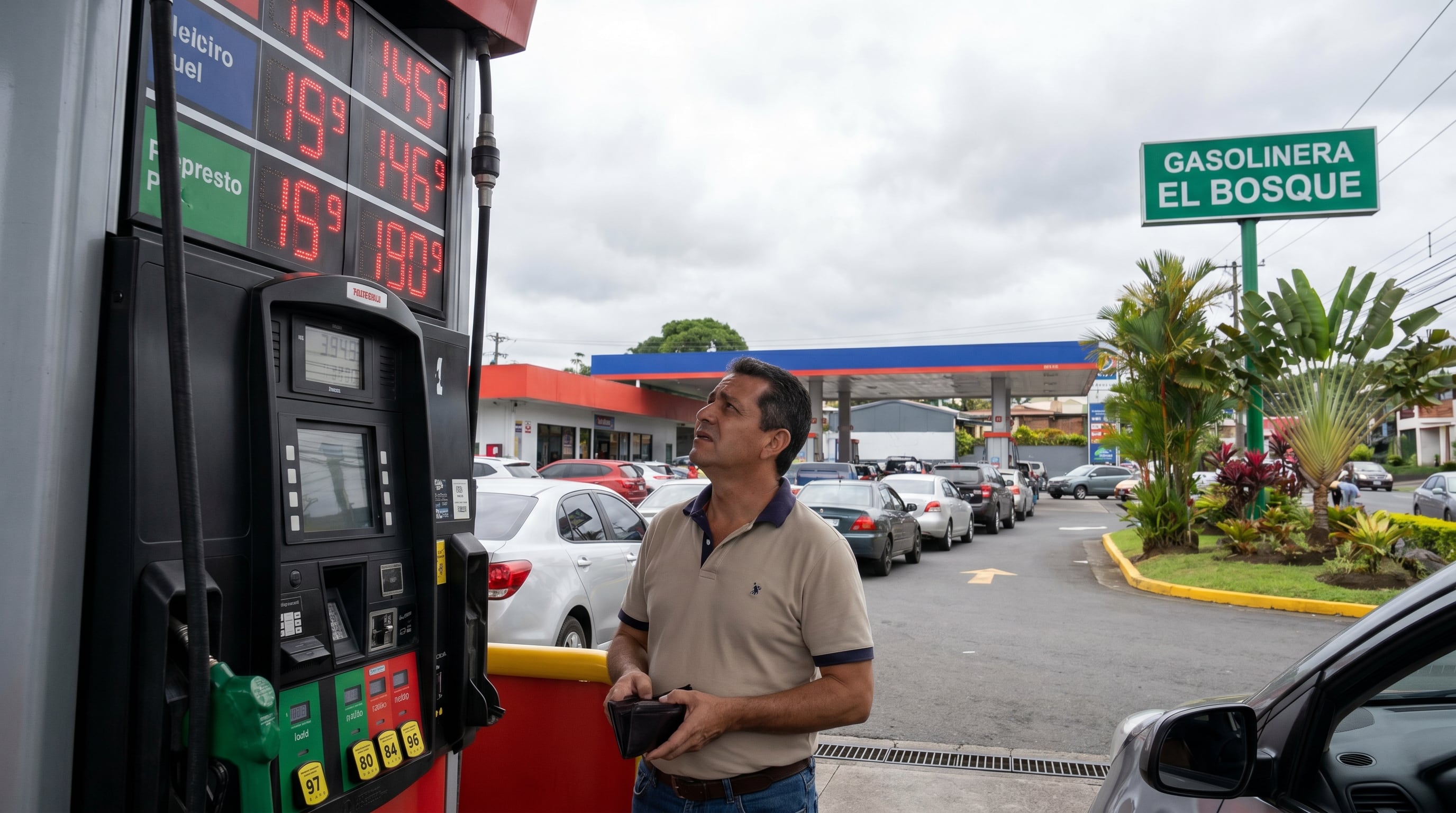 Un hombre observa preocupado los precios en un surtidor de gasolina en Costa Rica, donde la crisis en Medio Oriente ha provocado un nuevo aumento en el costo de los combustibles. (Imagen Ilustrativa Infobae)