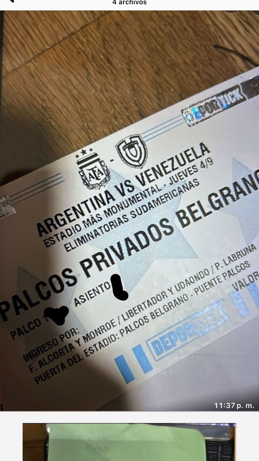 Las entradas que tenía para ver a la Selección