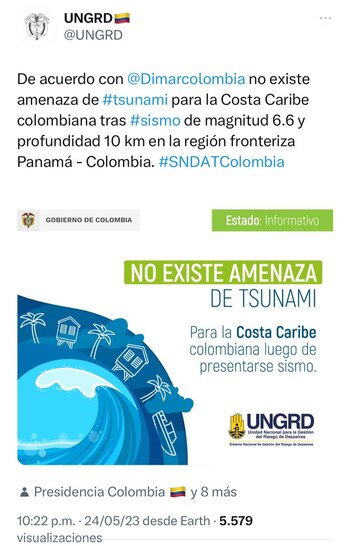 Tuit donde se descarta tsunami