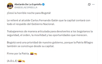 Publicación del nuevo mandatario de los colombianos en respaldo a Bogotá - crédito Abelardo De La Espriella / X