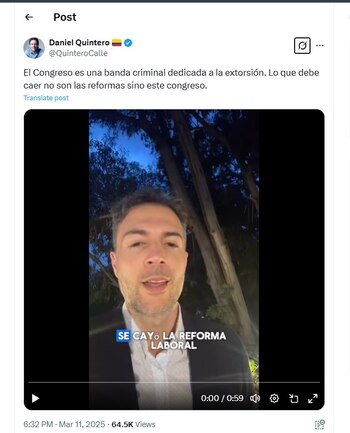 Daniel Quintero lanzó fuertes criticas