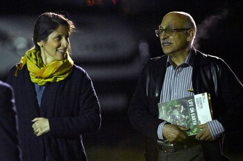 British-Iranian aid worker Nazanin Zaghari-Ratcliffe and dual national Anoosheh Ashoori, who were freed from Iran, react after landing at RAF Brize Norton military airbase, in Brize Norton, Britain, March 17, 2022. Leon Neal/Pool via REUTERS