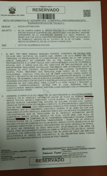 Denuncia policial realizada por La