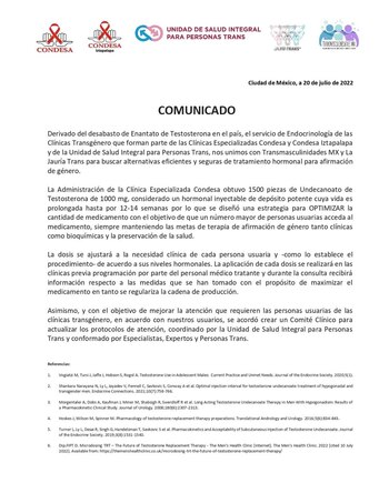 Nuevo comunicado ante el desabasto