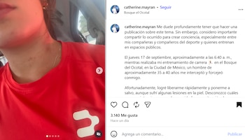 Captura de pantalla de una red social con marcas rojas en el cuello de una persona a la izquierda y un texto explicativo a la derecha