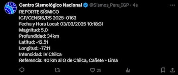 IGP sobre sismo en Lima