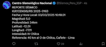 Igp sobre sismo en Lima