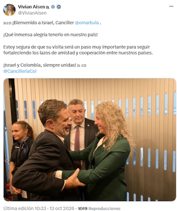 Vivian Aisen confirmó la llegada del canciller Omar Bula a Israel - crédito @VivianAisen/X
