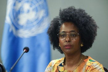 Aua Balde, miembro del Grupo de Trabajo sobre Desapariciones Forzadas o Involuntarias (GTDFI) de las Naciones Unidas (ONU), habla en una rueda de prensa en la Ciudad de Guatemala, Guatemala, 02 de julio de 2026. EFE/Mariano Macz