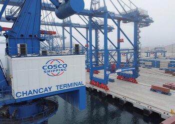 A drone view shows cranes