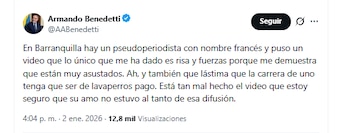 El ministro Armando Benedetti criticó
