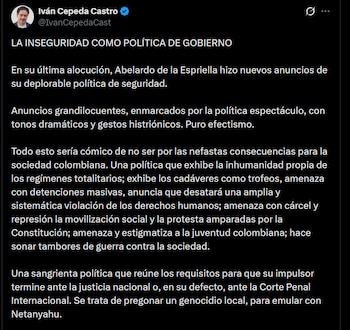 Iván Cepeda - crédito @IvanCepedaCast/X