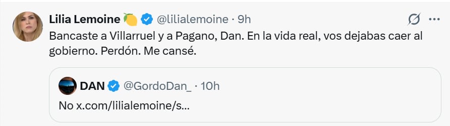 El cruce en redes de Lilia Lemoine y el tuitero Daniel Parisini