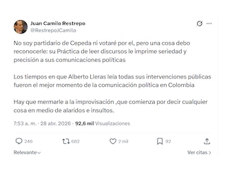 Juan Camilo Restrepo y sus elogios a Iván Cepeda