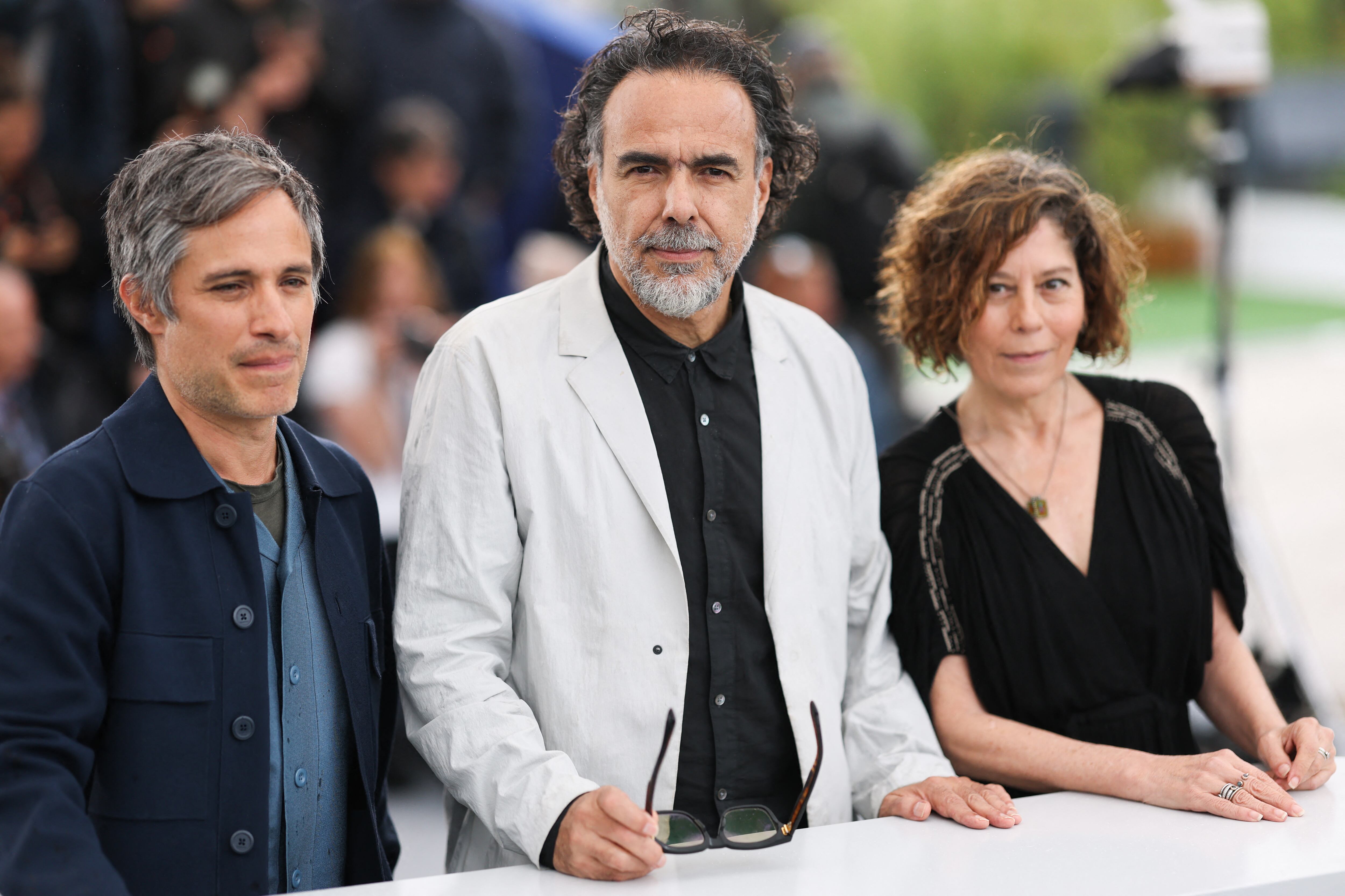 Director Alejandro Gonzales Inarritu, cast member Gael Garcia Bernal and producer Martha Sosa pose during a photocall for the film