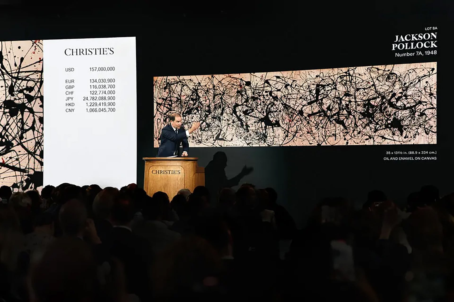 Una pintura de Jackson Pollock se vende en Christie’s Nueva York por 181,2 millones de dólares y marca un récord para el artista. (Christie's)