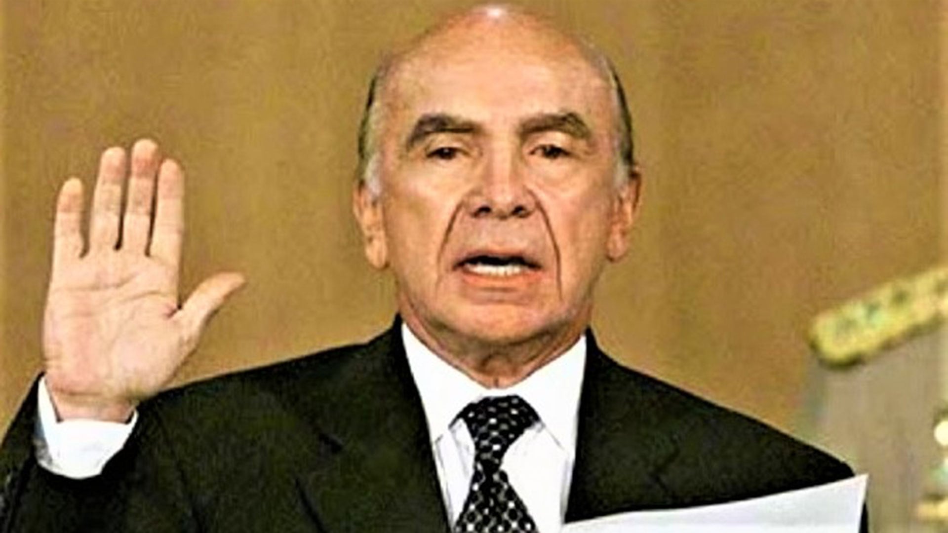 El presidente de Fedecámaras, Pedro Carmona Estanga, al momento de autoproclamarse Presidente el 12 de abril de 2002.