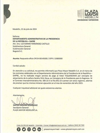 Certificado de la empresa de operación logística de los eventos del Dapre durante la vigencia 2023-2024 - crédito @ContactoDapre/X