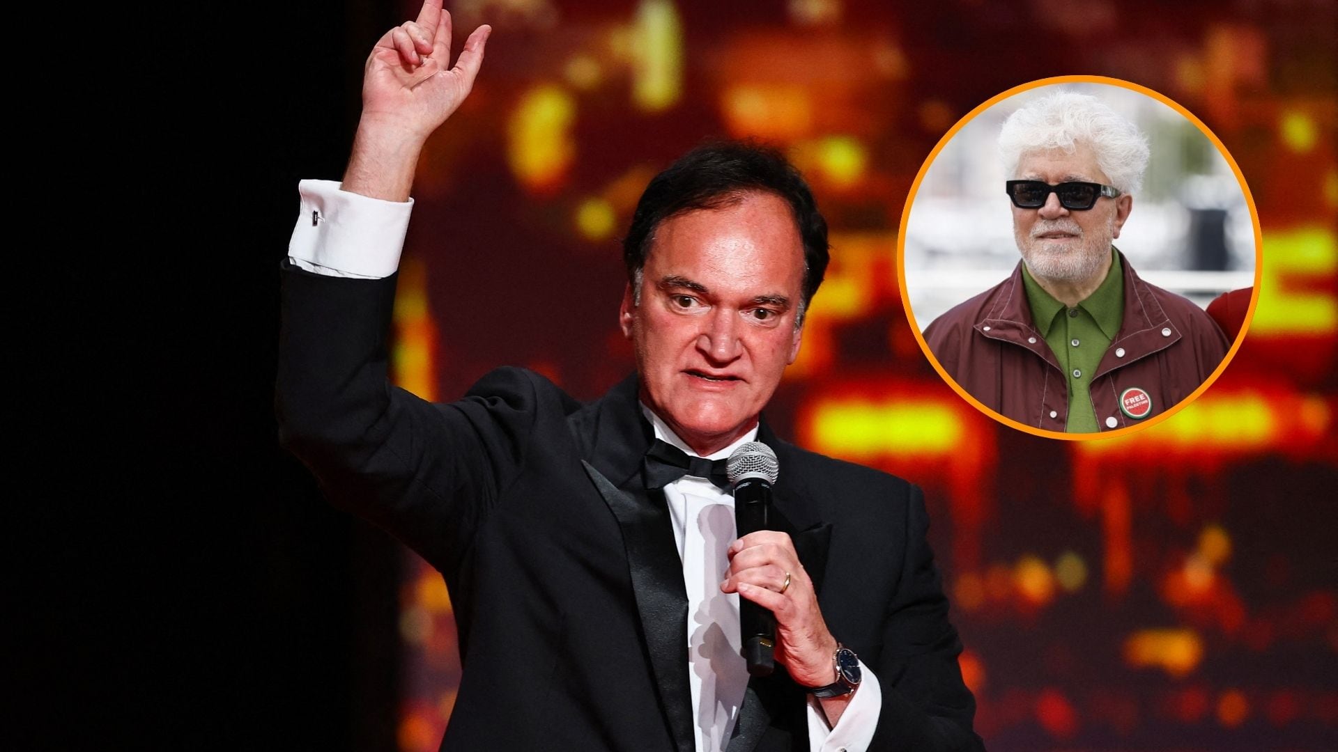 Quentin Tarantino habla sobre Pedro Almodóvar. (Montaje realizado por Infobae)