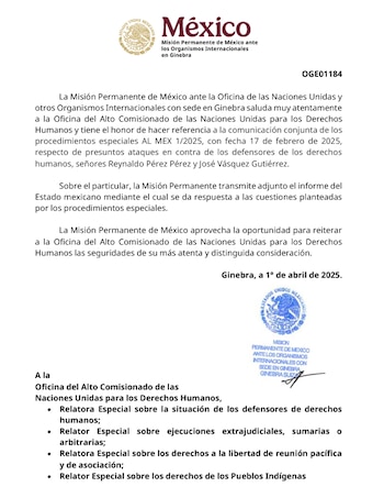 Respuesta de México a la ONU. Crédito: Especial
