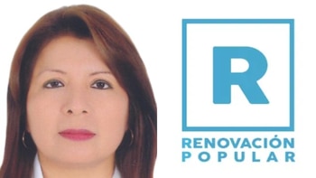 Retrato de Rosa Elva Torrejón Aragón junto al logotipo del partido político Renovación Popular