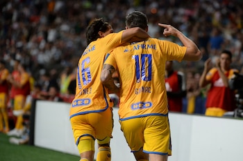 Tigres festejando gol en