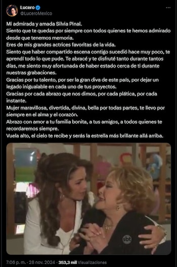 Lucero lamentó la muerte de