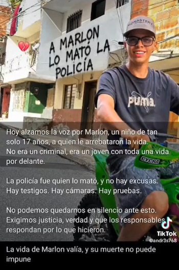 Familiares de Marlon Rivas Rojas rechazan la versión oficial de la Policía y denuncian un presunto asesinato por parte de uniformados - crédito Tik Tok