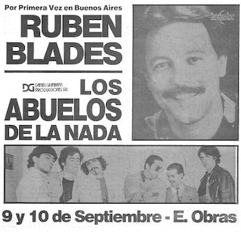 El afiche de la primera visita de Rubén Blades con Los Abuelos de la Nada