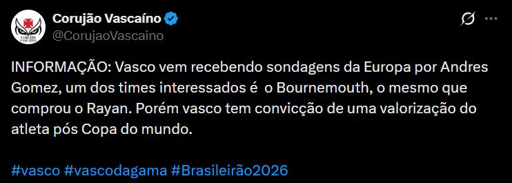 Andrés Gómez sería uno de los refuerzos del Bournemouth para la temporada 2026/2027 en la Premier League - crédito @CorujaoVascaino/X