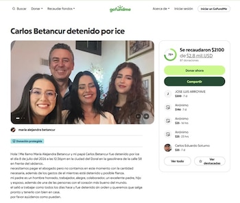 La familia de Betancur organizó una colecta de fondos vía GoFundMe para costear los gastos de representación de su abogado defensor - crédito captura de pantalla GoFundMe / sitio web