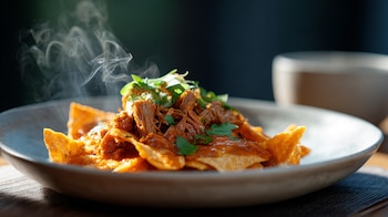 Chilaquiles con salsa de habanero y cochinita pibil, platillo picante y tradicional mexicano – (Imagen Ilustrativa Infobae)