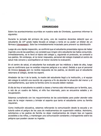 Innova Schools emitió un comunicado