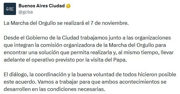 El comunicado del gobierno de la Ciudad sobre la Marcha del Orgullo