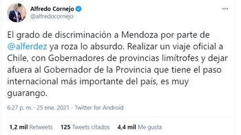 El mensaje que Alfredo Cornejo