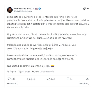 María Elvira Salazar reaccionó a señalamientos de Gustavo Petro