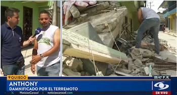 Anthony permanece entre los restos de la vivienda familiar que quedó destruida tras el fuerte movimiento telúrico -crédito Captura de pantalla de Noticias Caracol