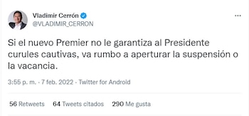Tuit de Vladimir Cerrón.
