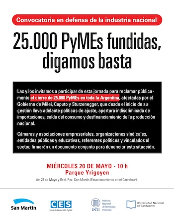Captura de pantalla de un afiche digital blanco. Títulos grandes en negro y rojo, texto explicativo en un recuadro negro. Varios logotipos de organizaciones abajo