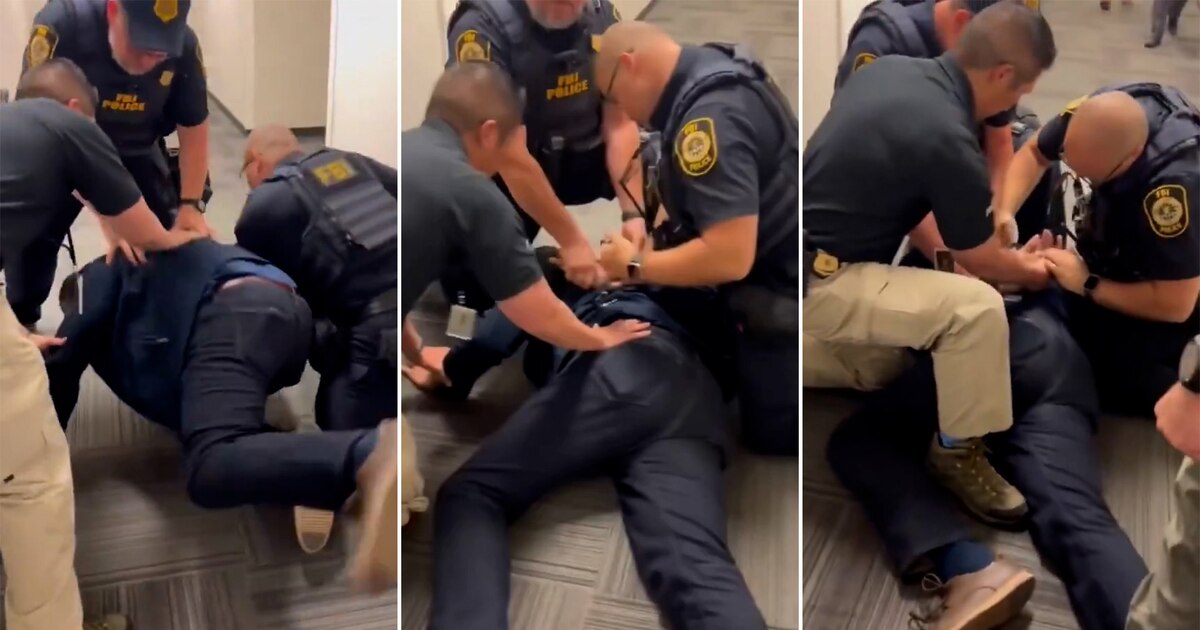 Un senador de California fue retirado por la fuerza de la conferencia de prensa de la secretaria de Seguridad Nacional: terminó en el suelo y esposado - Infobae