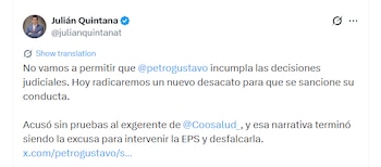El abogado de la contraparte sostuvo que las afirmaciones del presidente carecen de sustento y afectan el buen nombre de su representado - crédito @julianquintanat/X
