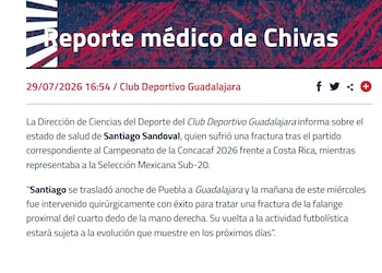 Reporte médico de Santiago Sandoval (Chivas)